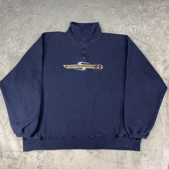 Vintage Michigan Wolverines‎ Sweatshirt Mens Size XXL Blue Embroidered 1/4 Zip - Picture 2 of 13